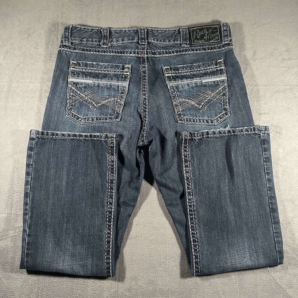 Wrangler Rock 47 MRB470A Jeans Blue Mens 36x30 Cotton Slim Boot Y2K Western - Picture 8 of 9